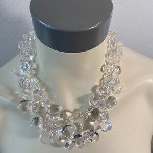 2 Strand Crystal Clear Faceted Crystal Bead gemstone Necklace 20 In Long